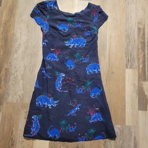 MODCLOTH Women’s XXS Blue Dinosaur A Line Pocket Rayon Dress T-Rex Triceratops